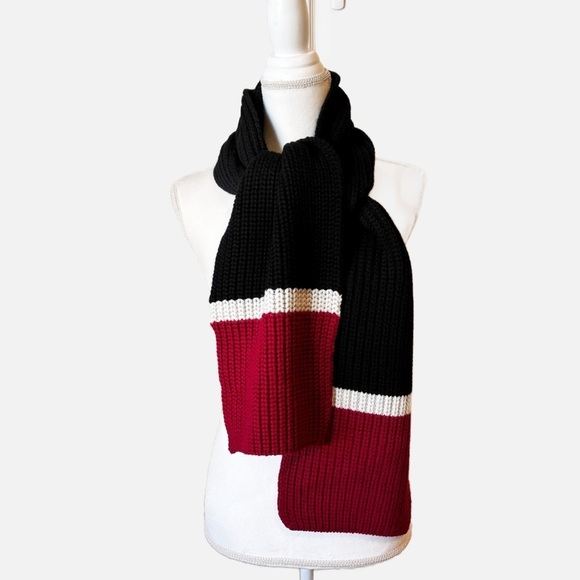 Banana Republic Red Ivory Black Colorblock Wool Winter Scarf Unisex - Picture 1 of 6